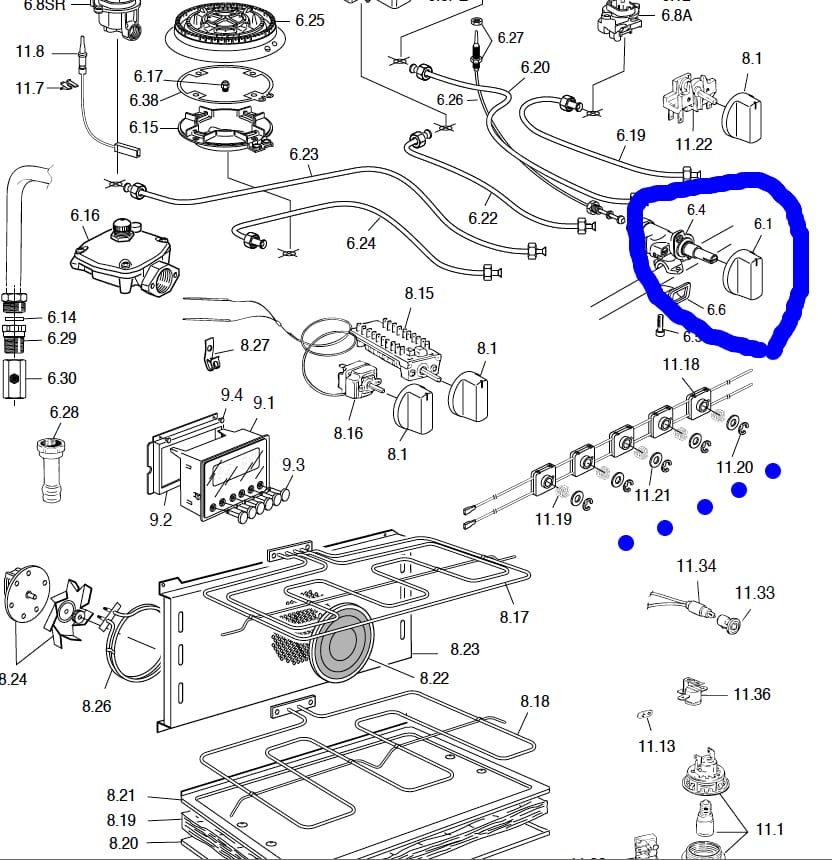 2183009380 Delonghi Oven Gas Burner Knob ORIGINAL